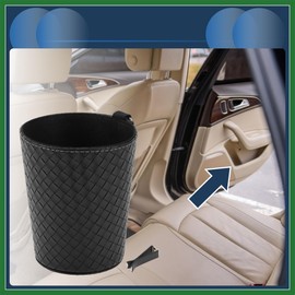 Motoforti Car Trash Can Front Rear Seats 5.1" Width 5.9" Height Auto Trash Bin Faux Leather Weaving Pattern Black Hanging Long-lasting