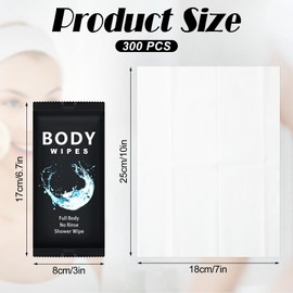 Treela 300 Pcs Large Body Wipes Bulk Deodorant Travel Size for Homeless Care Package Supplies Individually Wrapped Adults Bathing No Rinse Wet Wipes Men Women Hygiene Items(7.09" X 9.84",Black)