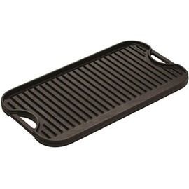 Lodge 20 x 10.44 Inch Pro-Grid Reversible Cast Iron Grill/Griddle – Double Burner Cookware, Pre-Seasoned, Non-Toxic, Made in USA, For Stovetop, Oven, Grill & Campfire