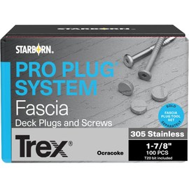 Starborn Industries Pro Plug System for Trex Fascia - Ocracoke, 100#10 1 7/8"" Stainless Steel Screws and Plugs, Brown