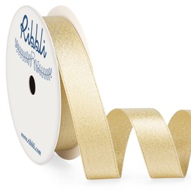 Ribbli Champagne Gold Double Faced Purl Ribbon, Luxury Glitter, 5/8 Inch x 10 Yard, Wedding Ribbon for Crafts, Gift Wrapping, Bottle Decoration