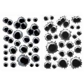 CHSZSH 2 Bullet Hole Stickers Black PVC Distressed Simulated Bullet Holes Suitable for Cars, Computers & More