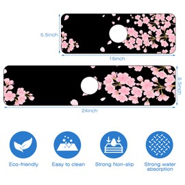 Dish Drying Mat for Kitchen Sink Romantic Cherry Blossoms plash Guard Behind Faucet Sink Mat Absorbent Fast Drying Faucet Draining Mat for Bathroom Kitchen 5.5”×24”