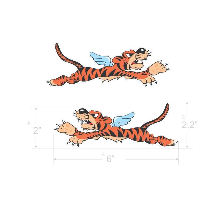 Flying Winged Tiger Stickers | Pair | 6" long |