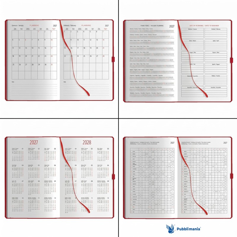 Pubblimania Agenda Giornaliera 2027 Con Elastico e Portapenna, Planner Professionale15x21