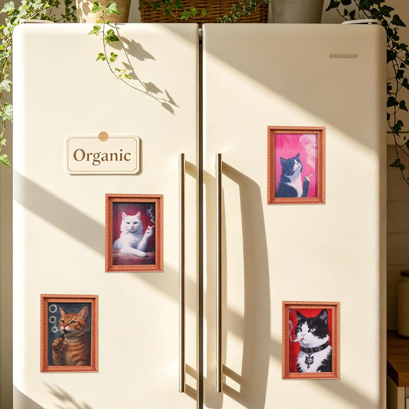 5Pcs Funny Wooden Fridge Magnets Frame Retro Cute Cat Frog