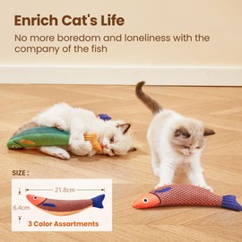 Cat Toys Saury Fish, 3-Pack Catnip Crinkle Sound Toys Soft and Durable, Interactive Cat Kicker Toys for Indoor Kitten Exercise, 24 cm for All Breeds