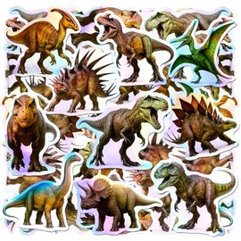 100pcs Holographic Dinosaur Waterproof Vinyl Stickers - Cool Dino Decor & Party Favors for Laptop, Water Bottle, Classroom