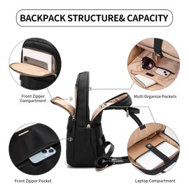 GOLF SUPAGS Laptop Backpack for Women Slim Computer Bag Work Travel College Backpack Purse Fits 14 Inch Notebook (Black)