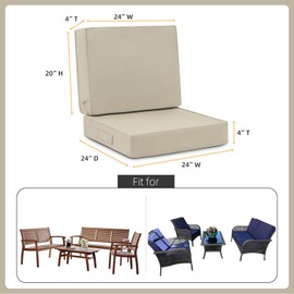 Favoyard Favoyard Deep Seat Patio Cushion Set 24 x 24 Inch Waterproof Outdoor Chair Cushions for Patio Furniture with Fade Resistant and Removable Cover with Handle & Adjustable Straps for Patio, Yard, Garden