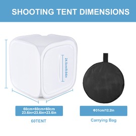 Photography Studio Softbox Lighting Tent 24"/60cm, Photo Light Box Shooting Tent with 4 Colors Backdrops Backgrounds, Foldable Light Tent with Carry Case for Video Shooting, Product Display