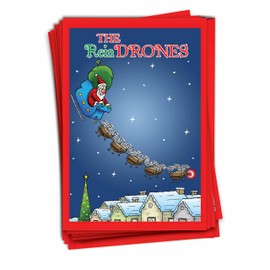 B1177 Box Set of 12 Santa's New Reindrones Unique Funny Christmas Cards with Envelopes