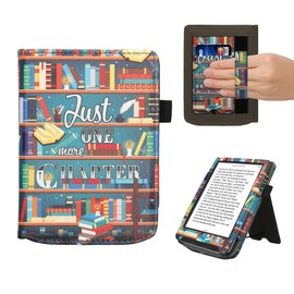 kwmobile Case Compatible with Pocketbook Verse/Verse Pro/Verse Color/Vivlio Light/Light HD - Case PU Leather Cover with Magnet Closure, Stand, Strap, Card Slot - Library Motto Multicolor