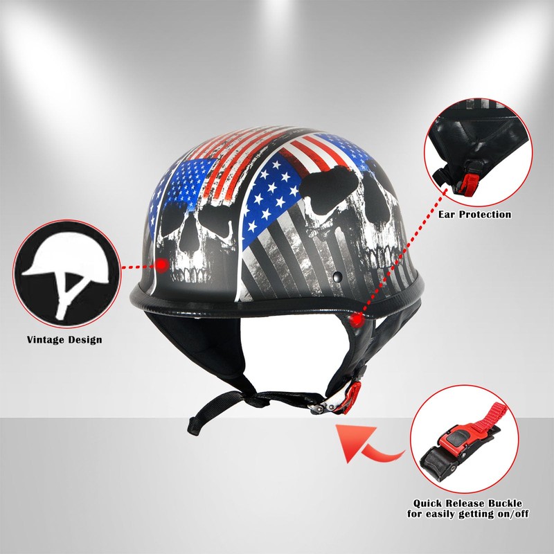1Storm Novelty Motorcycle Half Face Helmet German Style DOT Approved: