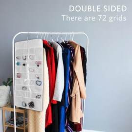 HERCHR Hanging Jewellery Organiser Wardrobe Jewellery Storage Double Sided 72 Pockets Storage Bag for Hanging Clothes Jewellery Earrings Storage Bag