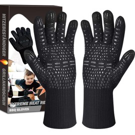 Karrong Barbecue Gloves, Heat Resistant up to 800°C, Fireproof Oven Gloves, Oven Gloves, BBQ Gloves, Cooking Gloves, Oven Gloves (Black, S/M)