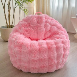 LIFEREVO Fluffy Faux Rabbit Fur Bean Bag Cover (No Filler), Soft Luxury Fuzzy Stuffed Animal Storage Bubble Large Bean Bag Chair for Plush Toys, Shaggy Furry Beanbag Cover Kids Girls Adults 3ft, Pink