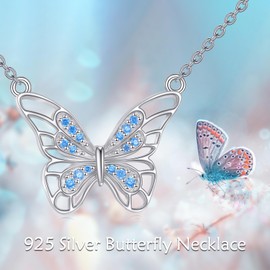 Vadmans Butterfly Necklace Sterling Silver Cubic Zirconia Cute Animal Butterfly Pendant Necklace Jewelry Mothers Day Birthday Gifts for Women Girls Girlfriend (Butterfly Necklace)