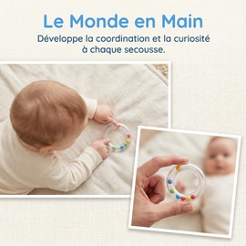Toyvian Set di 6 sonagli trasparenti per bambini, anelli sensoriali con sfere da rotolare, sfere visibili da inserire nel campanellino per stimolare la presensione dei molari dei bambini
