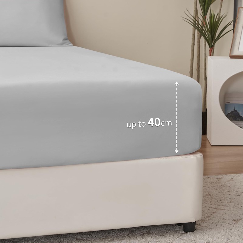 RUIKASI Superking Fitted Sheet Deep - Light Grey Bottom Sheet