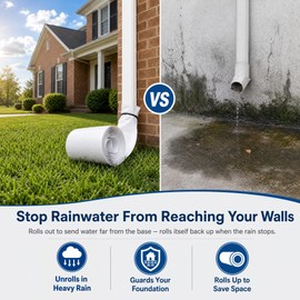 VelTherm Automatic Roll-Out Downspout Extension, 46" Rain Gutter Downspout Extension, Flexible Retractable Downspout Extender with Zip Ties, Protects Foundation