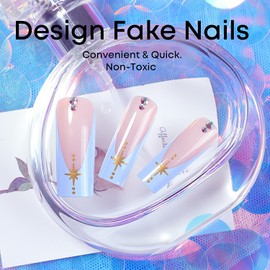 FOXIIU Press on Nails Long Coffin Shaped Glossy Full Cover Acrylic Long Length French False Nails with Designs Artificial Long Square Fake Nails with Charms Glue ons Fingernails for Women(XE9022)