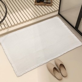 EP Jeans Waffle Bath Mat Rug, 20" x 32" Super Absorbent Non Slip Bath Mats for Bathroom Floor, Ultra Soft Bathmat Machine Washable Bathroom Rugs with Tassels, White