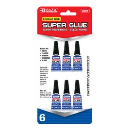 BAZIC Single Use Super Glue 1g/0.036 Oz, Mini Small Tube Clear Adhesive Fluid Liquid Bonding for Office & Home Improvement (6/Pack), 1-Packs