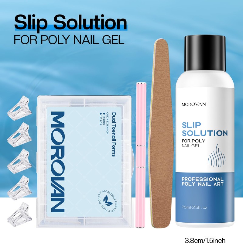 Morovan Nail Polygel Slip Solution: Salon-Grade Slip Liquid & Dual