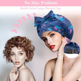 2 PCS Waterproof Shower Caps, Oversized Adjustable Hair Cap with Bow Knot for Women, Reusable Double Layer Waterproof Bathing Cap for Shower, Spa, Makeup, Design for All Hair Lengths/Style