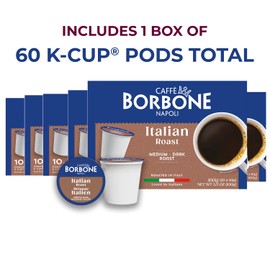 Caffe Borbone Italian Roast Coffee (60 Count) – Medium Dark Roast, Arabica & Robusta Blend, Roasted in Italy for a Bold, Smooth Taste – Single Serve Coffee Pods Compatible with K-Cup Brewers