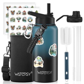 32oz Insulated Water Bottle (Cold for 48 Hrs),BPA Free&Leak Proof,Stainless Steel Water Flask,Water Jug with Straw Spout Lids for Gym,Hiking,Travel,Black Blue