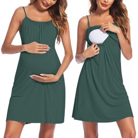 Ekouaer Breastfeeding Sleep Shirts & Nightgowns 3 in 1 Labor Delivery Nightshirt Soft Maternity Nursing Nightgown Dark Green
