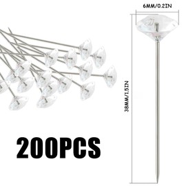 BCMRUN 200 Pcs Corsage Bouquet Pins 1.5Inch Corsage Boutonniere Pins Crystal Rhinestones Floral Pin Clear Flower Pins Straight Needle for Bouquets,Wedding Bride Hair Decorations Jewelry DIY Decoration