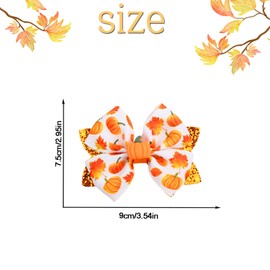Fall Hair Bow Clips for Girls Pumpkin Hair Bows Maple Leaves Hair Barrettes Orange Hair Pin Cute Bow Thanksgiving Hair Bows Ribbon Bows Glitter Hairgrips Fall Hair Accessories for Hair Decoration 2Pcs