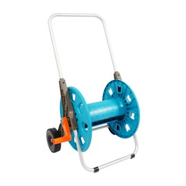 Hose Reel Cart with Wheels, Heavy Duty Metal Water Hose Holder, Hold Up to 100-262 Ft of 1/2" Hose for Outside Yard Lawn Garden Watering Car Washing (Blue)