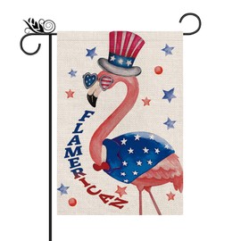 Patriotic 4th of July Garden Flag Flamingo Funny Vertical Burlap Double Sided Patriotic USA Flag for Yard Lawn Outdoor Decor Memorial Day Independence Day 12x18 Inch