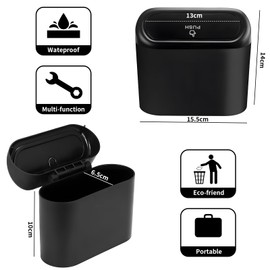 luwiscook 2 Pack Black Mini Car Trash Can Bin with Lid and 150pcs Trash Bags, for Storage and Organisation, Suitable for Car, Home, Office