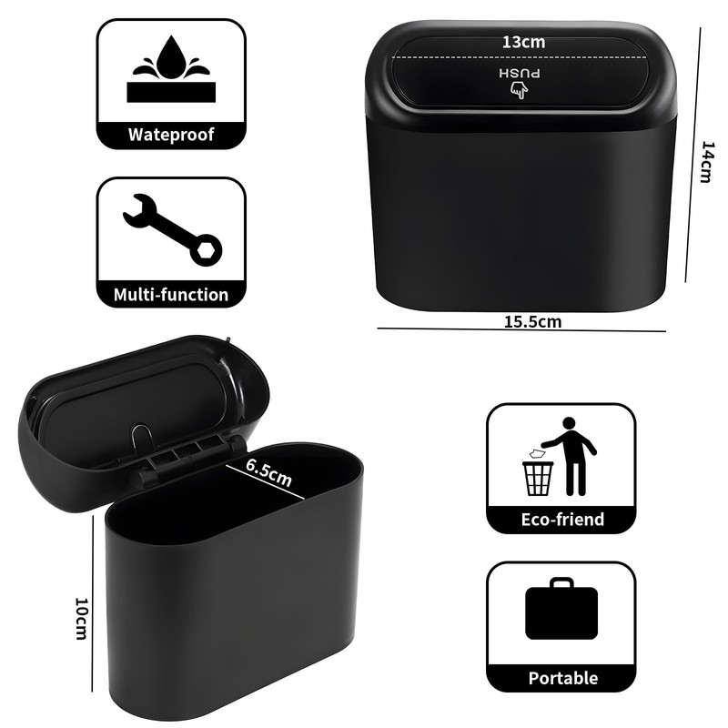 luwiscook 2 Pack Black Mini Car Trash Can Bin with