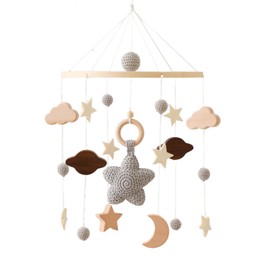 GLITZFAS Baby Bed Mobile Baby Wind Chime, Mobile Baby Wooden with Felt Balls and Clouds Ornament Children's Room Hanging Bed Bell Gift for Baby Girls or Boys, Rattle Toy (Grey)