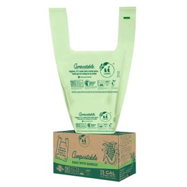 UNNI Compostable Bags with Handles, 13 Gallon, 49.2 Liter, 30 Count, 0.87 Mil, Tall Kitchen Food Scrap Waste Bags, T-Shirt Bags, ASTM D6400, US BPI, CMA & OK Compost Home Certified, San Francisco