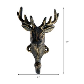 Grace Home Cast Iron Heavy Duty Rustic Vintage Finished Deer Head Single Decorative Wall Hook Keys Towels Hook Nature Lovers Gift Idea (Deer Hook)