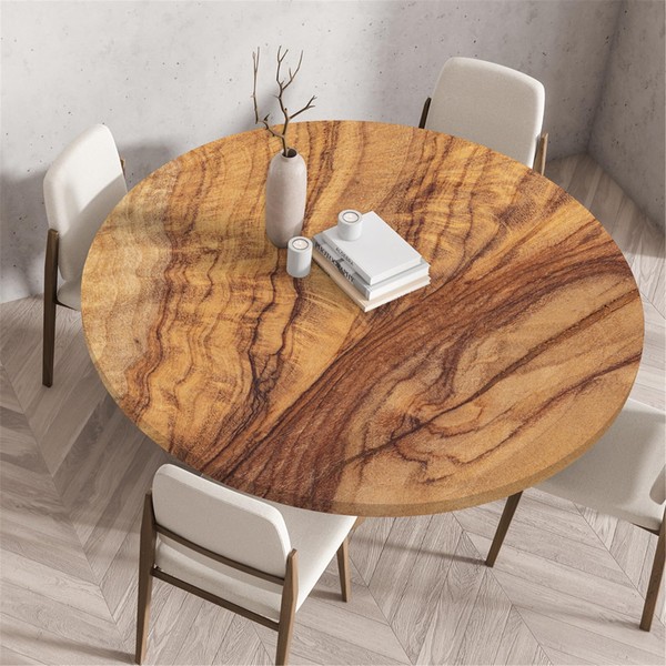 Odot Washable Elastic Round Tablecloth 3D Wood Print - Anti-Tear