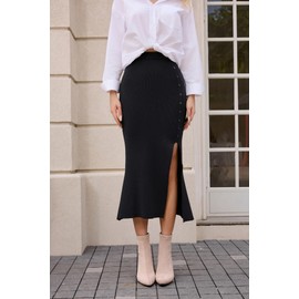 Kate Kasin Women's Skirts with Elasticated Waist Pencil Long Skirt for Women UK Plus Size A Line Skirts for Work Office Black