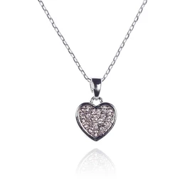 Mayfer | Collar para mujer con dije en forma de corazón decorado con cristales austriacos en forma de pavé - Color plata