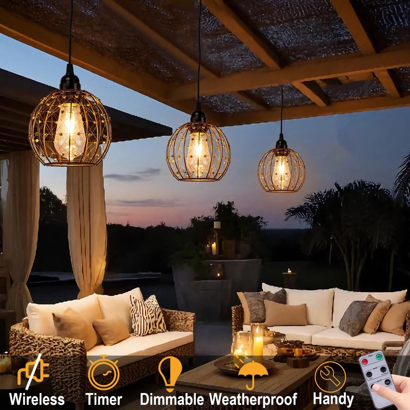 Hanging Pendant Lights, Battery Operated Outdoor Chandelier with Warm White