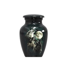 Forever URNS Mini Cremation Funeral Urn with Classic 3 Wolfes Pictured Theme for Human Ashes of Female & Male | 3 cu in | Set of 4 | Small | Multicolor | Handcrafted with Velvet Protection Box