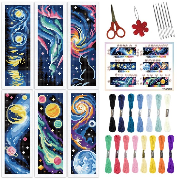ORIGACH 6 Set Universe Starry Night Cross Stitch Bookmark Kit
