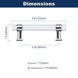 10 Pack Orger Cabinet Handles for Kitchen Cabinets and Cupboards 3-1/2 Inch Hole Center Cabinet Pulls Clear Acrylic Drawer Pulls with Silver Chrome Finish Base