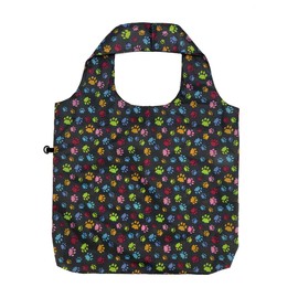 HOLYLUCK Reusable Grocery Bags,Heavy Duty Foldable Shopping Tote Bag, 3 Dog Paw Prints, Medium